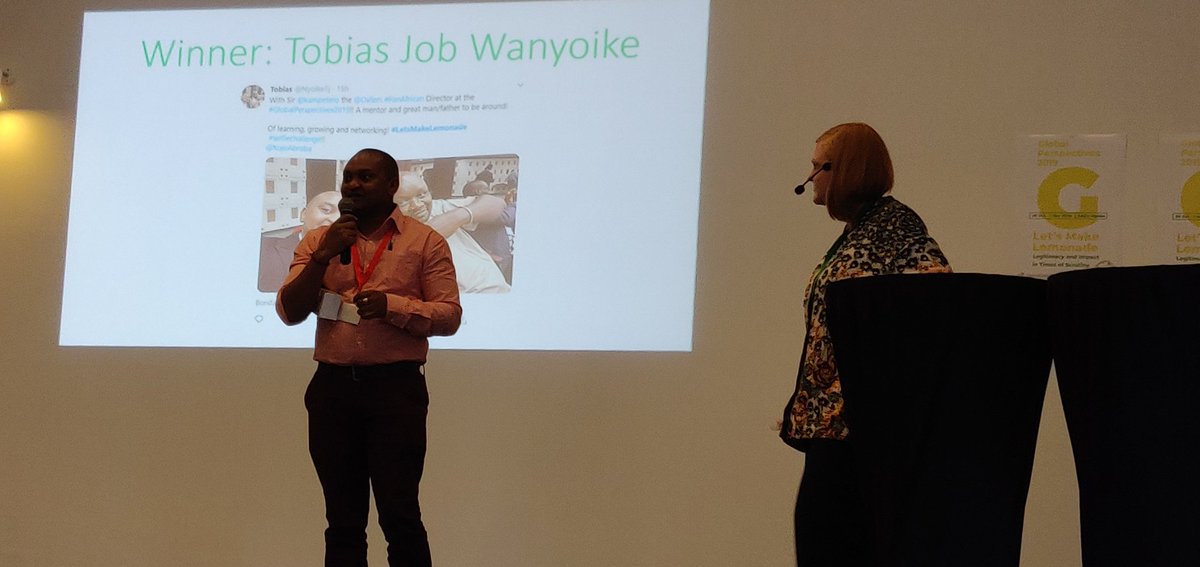 NyoikeTj's tweet photo. I am taking home the #GlobalPerspectives2019 #LetsMakeLemonade prize! To me, this represents the power of #socialmedia that #ICSOs &amp; development partners can explore to communicate &amp; cultivate legitimacy in communities.  

Thank you @kampetero, we got it Sir! #AfricansRising https://t.co/YXZM2a8R02