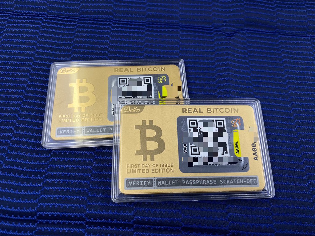 I connected to inflight WiFi, used @BalletCrypto mobile app to quickly  transfer 0.01 $BTC onto each of these Gold-plated REAL Bitcoin wallets. And  then gave them to #BruceWillis for his 2 daughters,