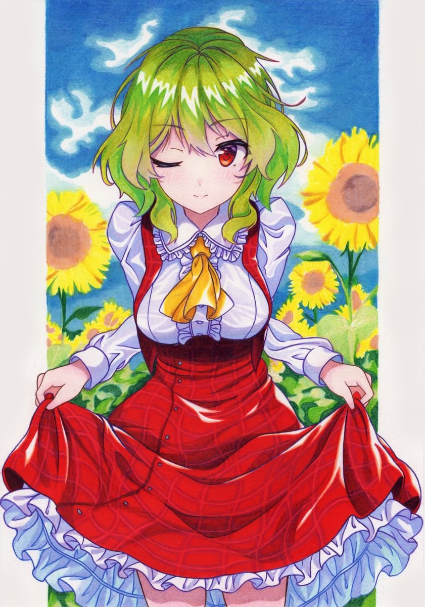 Kittona 幽香さんが無事完成いたしました 季節外れ感満載ですがご勘弁を 使用画材 水彩色鉛筆 ミリペン 水彩ペン