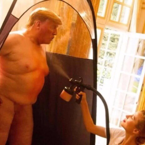 GoldSuzie's tweet photo. @itsJeffTiedrich @realDonaldTrump My favourite photos of POTUS.  The emperor with no clothes or morals https://t.co/THbpLN1JMM