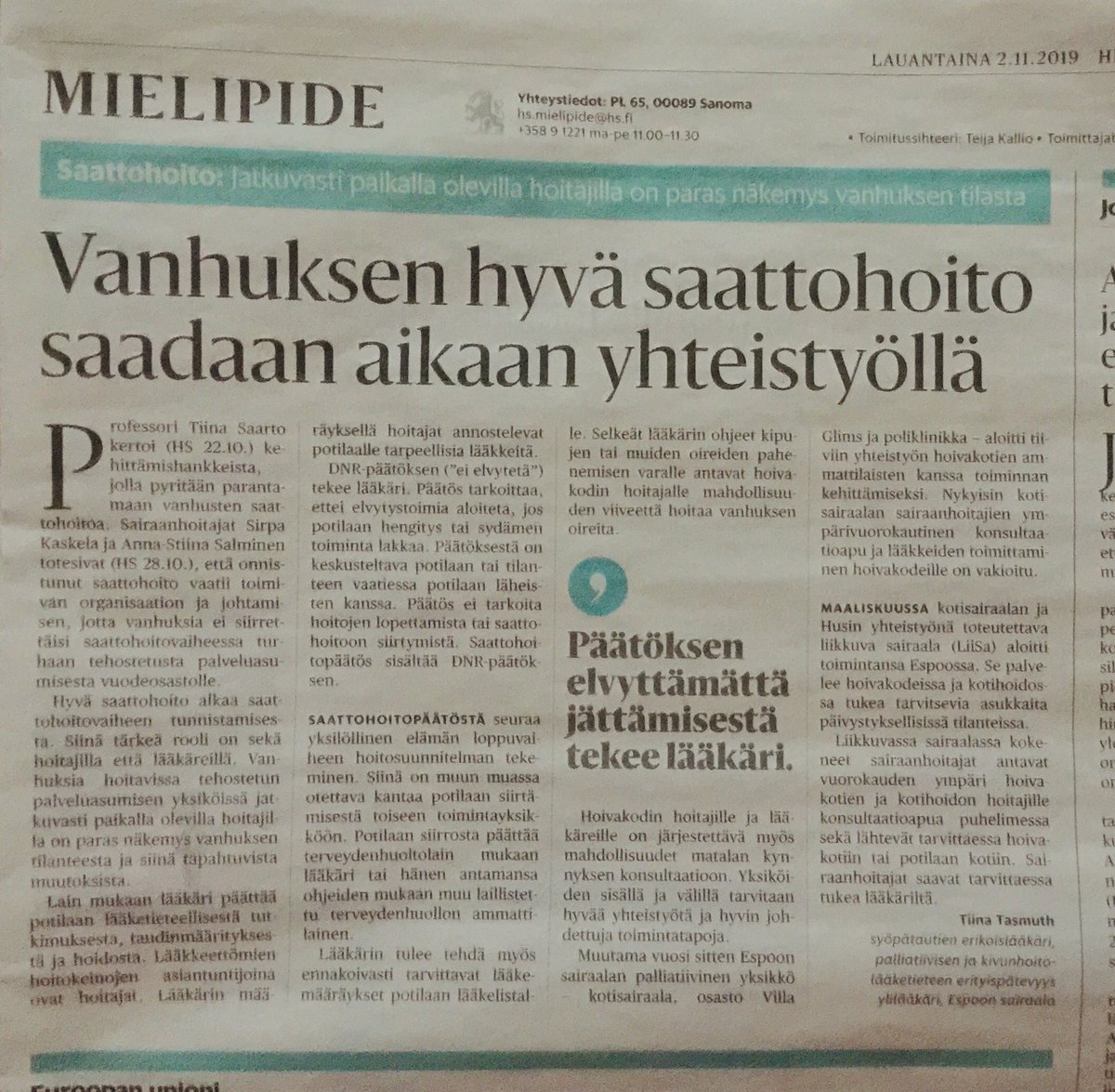 #saattohoitopakkaus - siihen lisätään tämän päivän HS artikkeli: