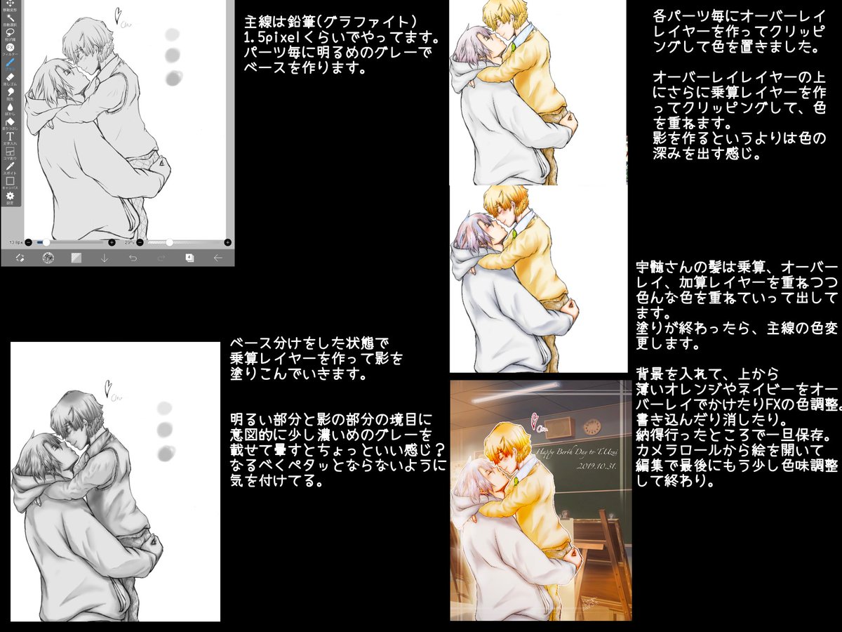 春花 塗りの作業工程のやつ 作業環境はipadとibis 最初のレイヤー構成はこんな感じ 塗りが全部終わったら統合レイヤーを作ってから加工をしてる ガウスぼかし重ねたり色々 ハイライトはなるべく一番最後 大したことは何もしてない