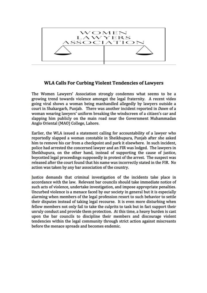 WomenInLawPk's tweet image. The #womeninlaw initiative Pakistan as the counterparts of women lawyers association in Karachi hereby endorse the following statement regarding growing tendencies of violence among members of the profession: