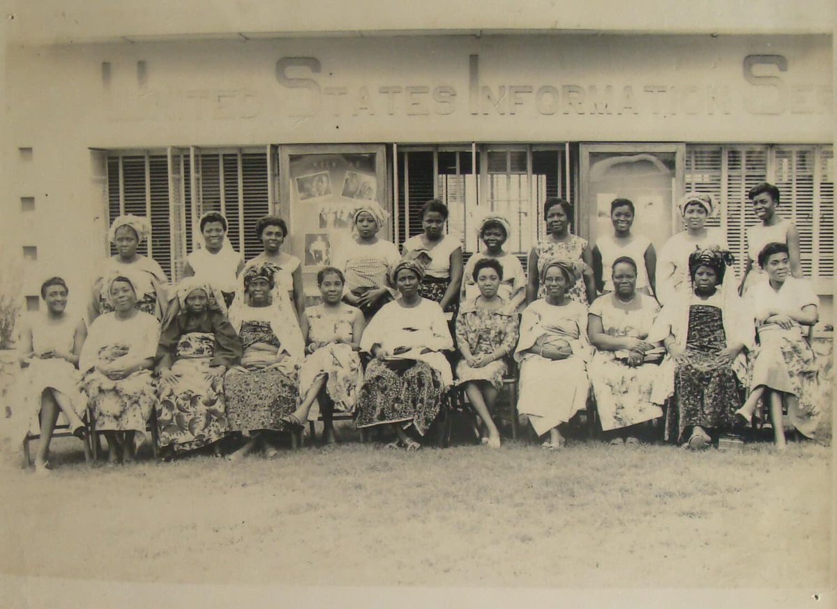 2. National Council for Women’s Society (NCWS), April 10, 1960. Mrs Ogunlesi from WIS in the center, Alhaja Otolorin Akande, seated third in the front row, Mama Humuani Alaga, seated 4th in the front row, Mrs F. Pearse, Lady Abayomi and Lady Ademola seated 1st, second and 5th.