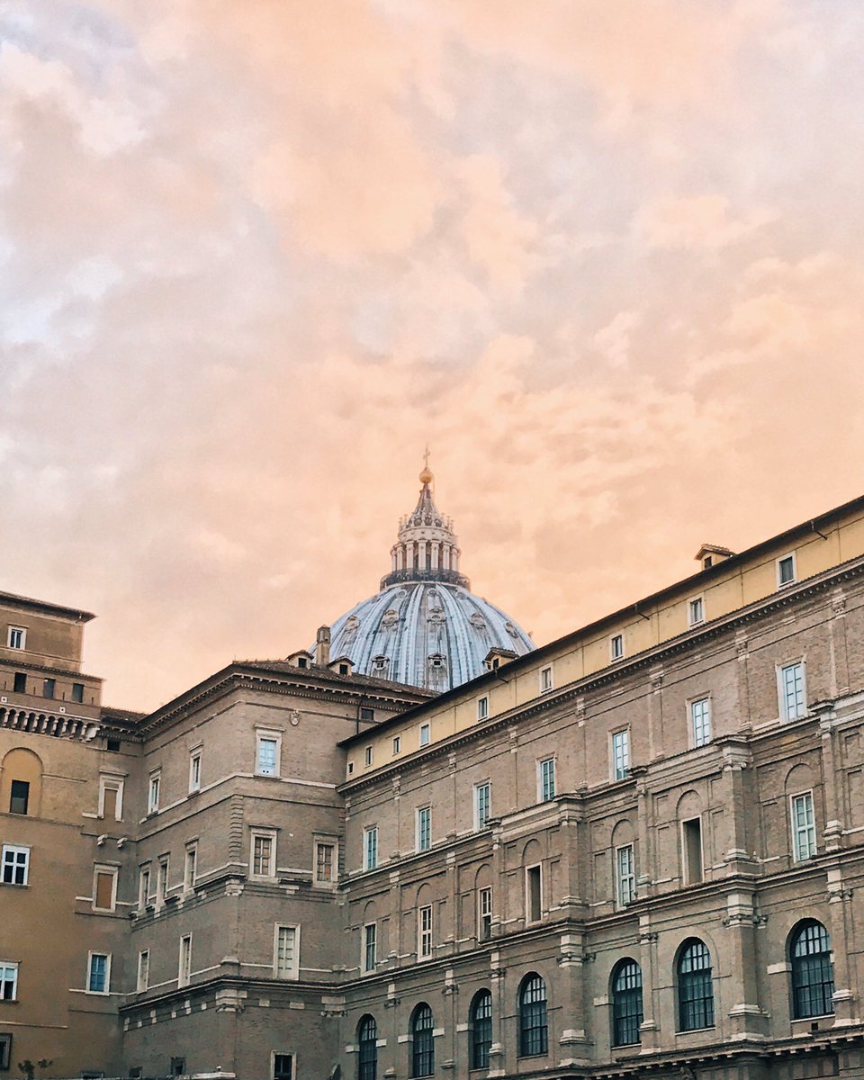 St. Peter's dome at sunset viewed from Cortile del Belvedere in the Vatican City.  #VaticanCity #CittàdelVaticano