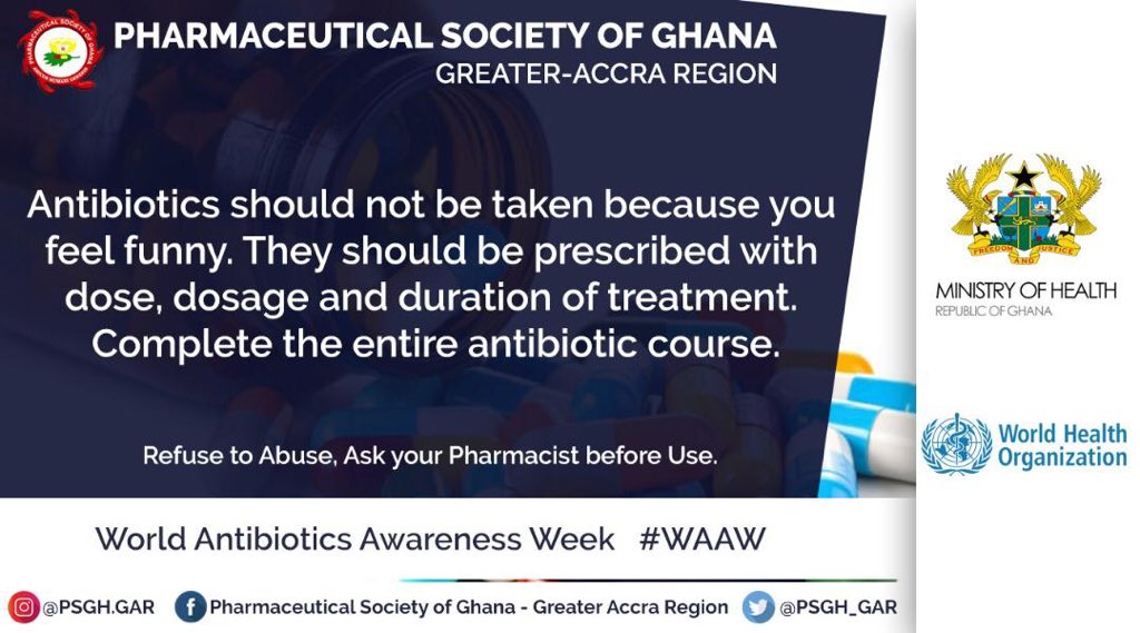 Surprising😱 bacteria doesn't really work unless you actually have the bacteria. The best way to take antibiotics💊 is when your Health giver says so. No Green ✅ No Go ❌.
Act responsibly

#Refusetoabuse #WAAW19

Like👍🏾 share 👩🏾‍💻👨🏾‍💻and practice✍🏾. 

@Official_PSGH