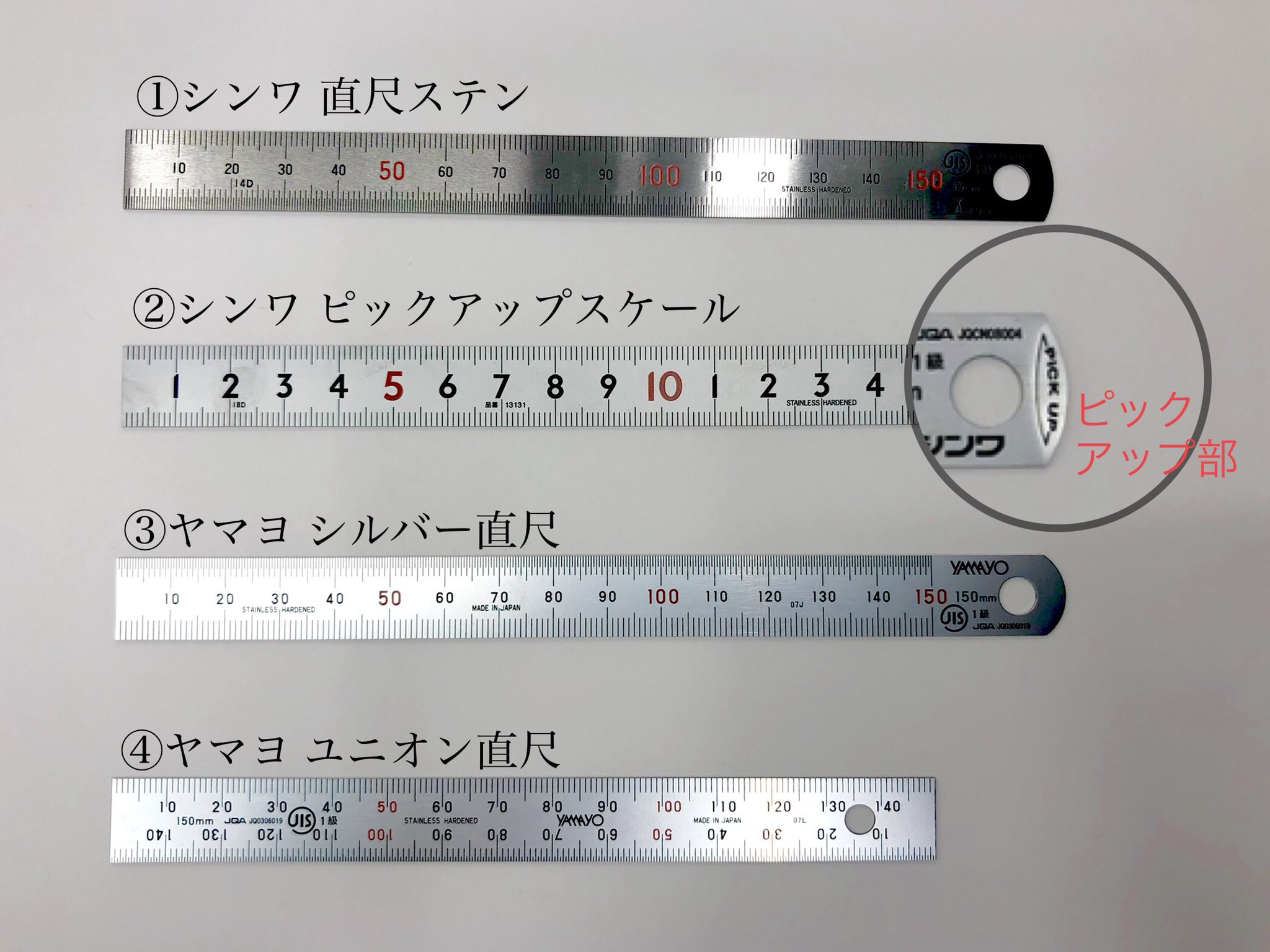 レモン画翠 A Twitter 当フロアでは 15cm直尺を4種類販売しております 安価 最も一般的 ピックアップ部で机から取りやすい テカリにくい素材で目盛りが見やすい 尺の端から端まで目盛りが入っており どちらを始点にしても測定可能 レモン画翠