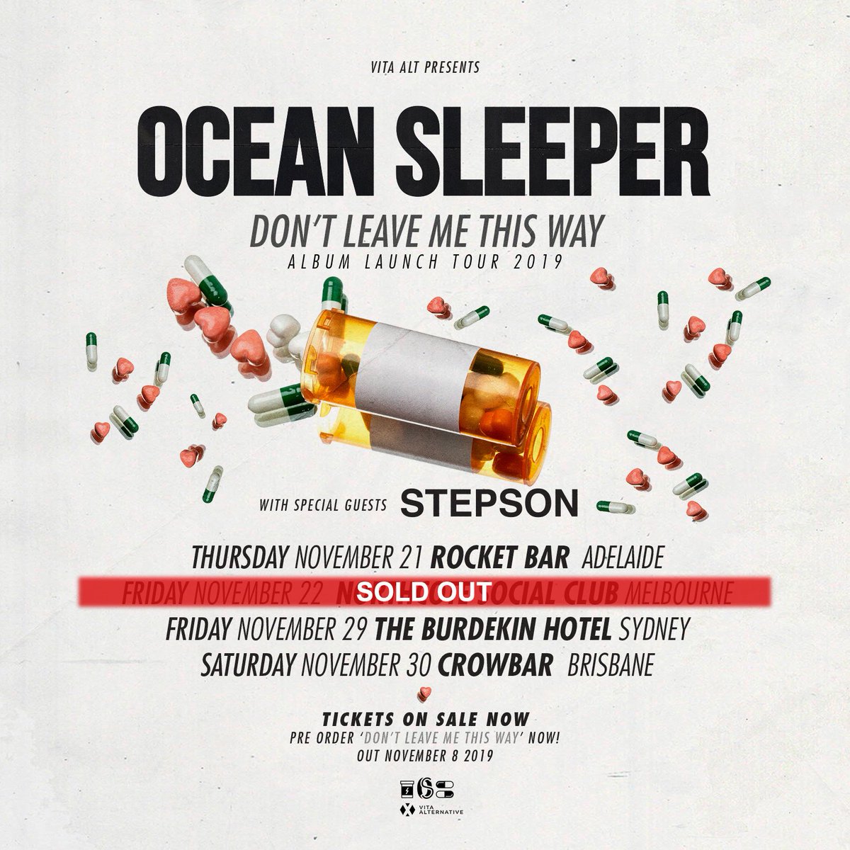 oceansleeperau's tweet photo. Melbourne is SOLD OUT. Brisbane not far behind! DLMTW drops this Friday 🖤 https://t.co/vsv5xu3goX