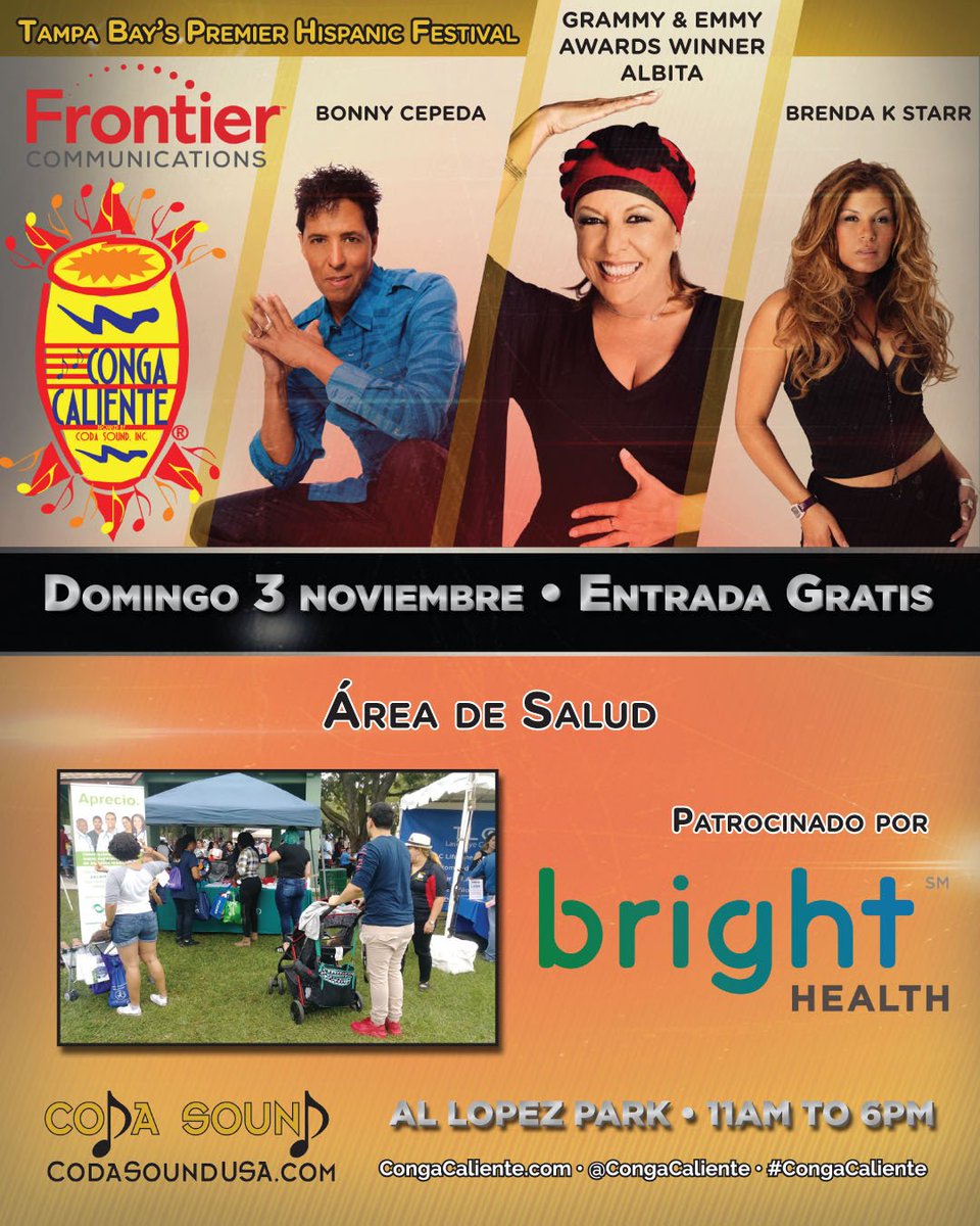 Conga_Caliente's tweet photo. ¡Este domingo, 3 de noviembre ven a Conga Caliente Festival y disfruta de música, comida y baile!
¡Estamos orgullosos de tener @MyBrightHealth como patrocinador de este año! ¡Gracias por apoyar a nuestra comunidad!
#CongaCaliente #HispanicHeritageMonth #LiveMusic #Festival #Tampa https://t.co/7zlCKT8vgV