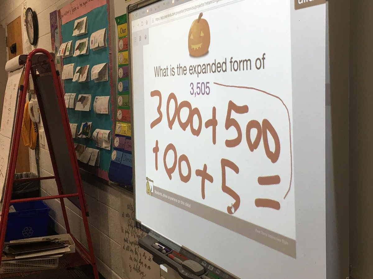 MarinaDoaPozo's tweet photo. We practiced #placevalue using @GPearceWSD #peardeck 
#math #matemáticas #21stcenturylearning #funmath #tecnologíaeducativa #technologyed #fourthgraders 🎃 https://t.co/ivBcs0NKdh