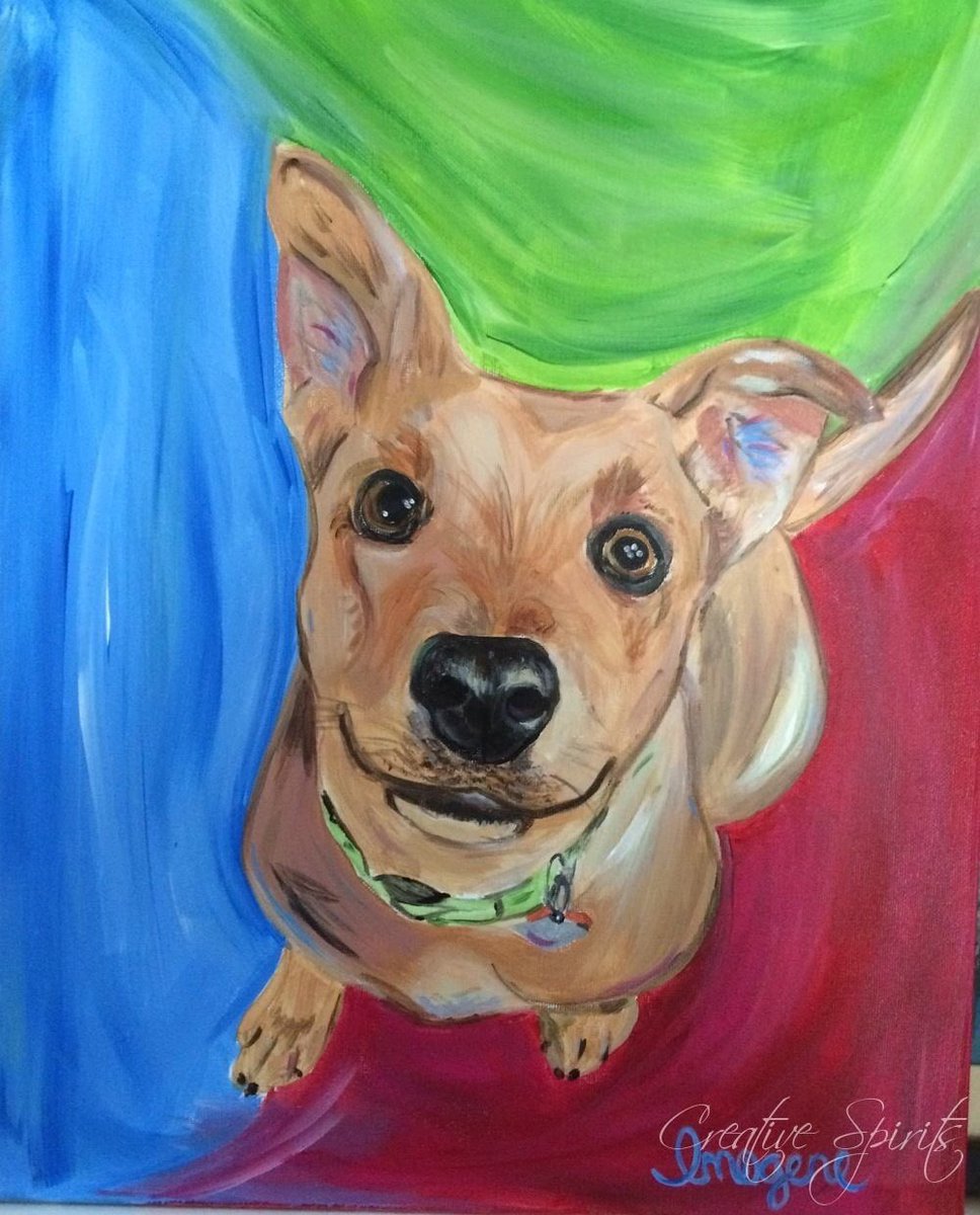 During my MS I taught art classes for a locally owned paint and sip business, and submitted designs for students as a contract artist. I created over 100 unique paintings that can be taught in 3 hrs! Here’s a painting I did for a “paint your pet” night of my parents’ dog.