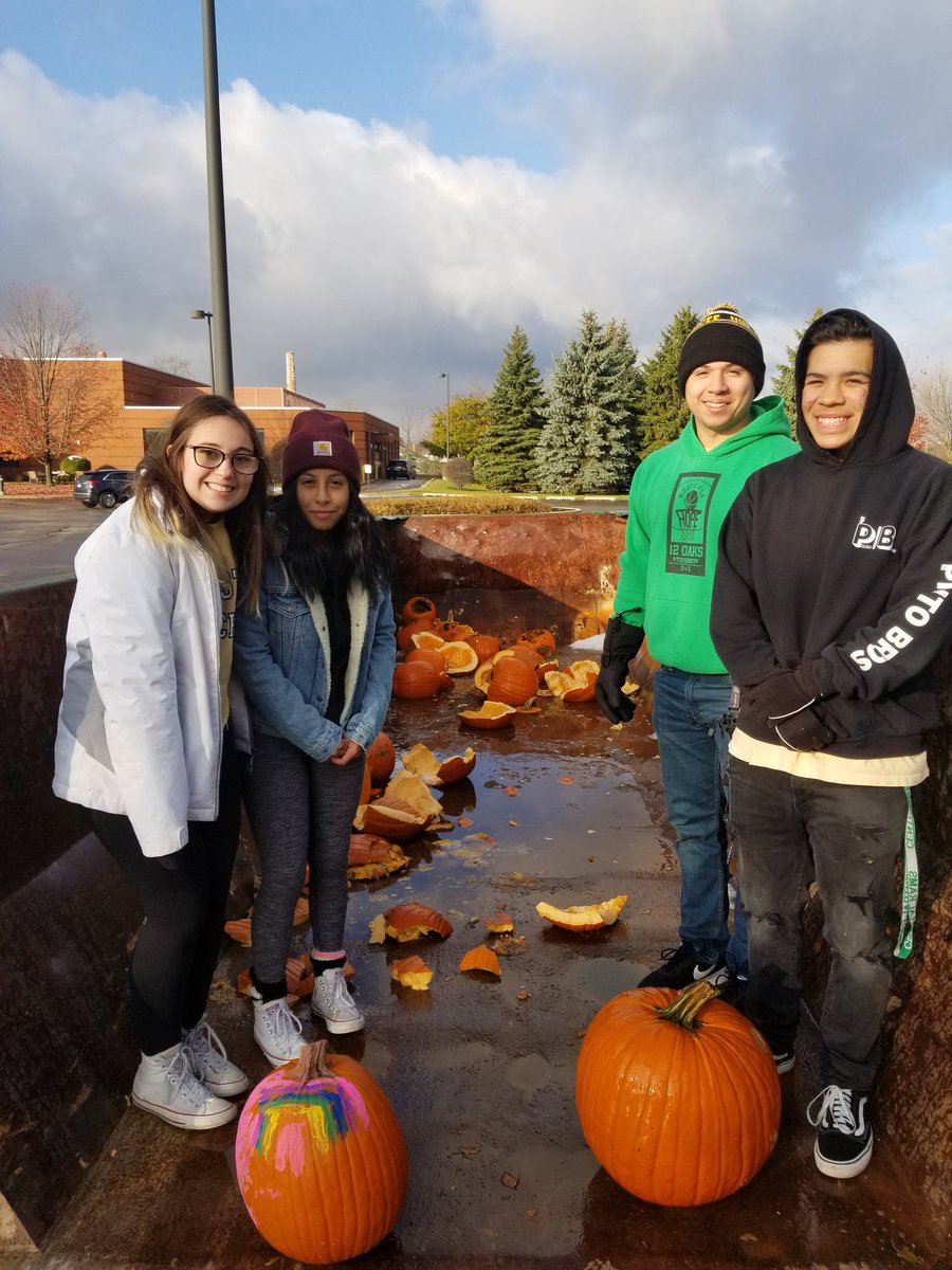 GCHSButterfly's tweet photo. Pumpkin recycling at the library! Bring your pumpkins until noon. #d127getsreal #pumpkinsmash https://t.co/7ofc60o5ww