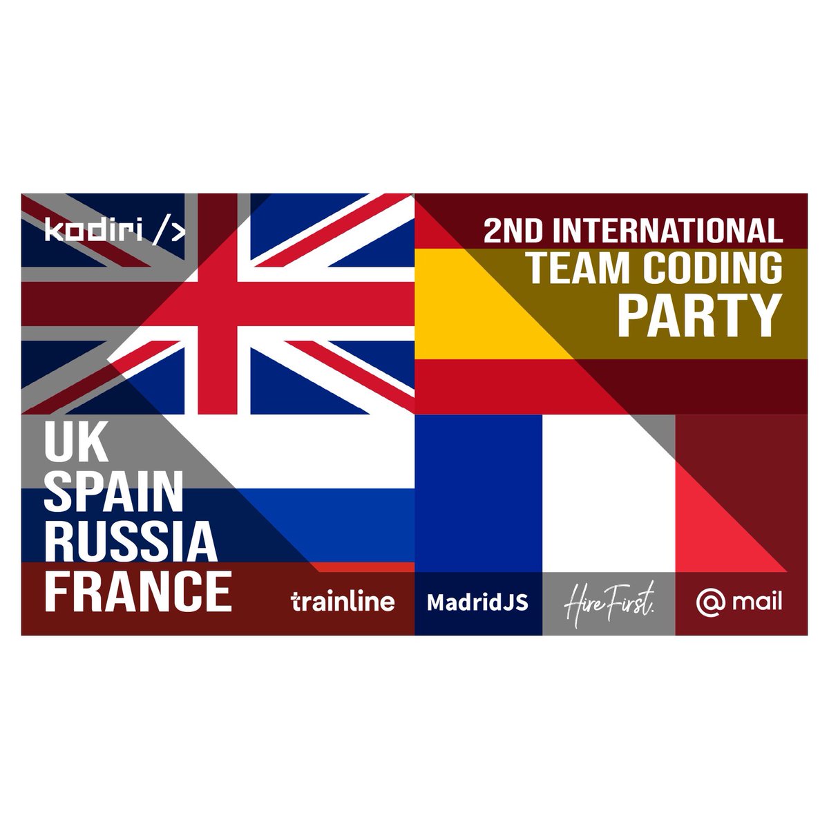 TheKodiri's tweet image. #savethedate [20_NOV] #FREE International #CodingParty with Trainline
God Save The Coding Queen
Que Viva EspañaScript
Государственный гимн Российской Федерации.js
Le MarseillaisECMA

New free International #JavaScript Coding Party, this time in collaboration with Trainline.
