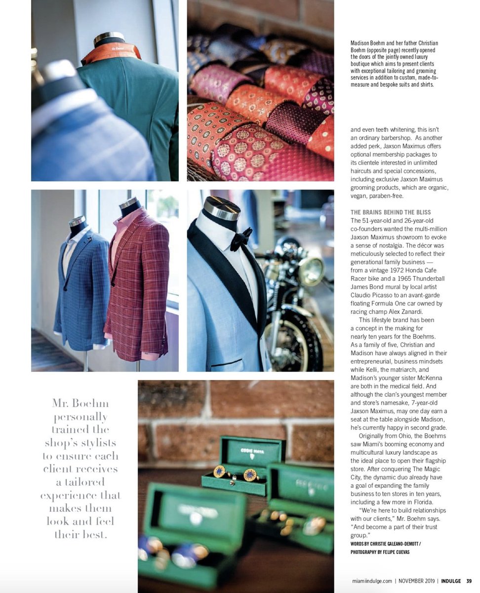 CBoehmOfficial's tweet photo. The Jaxson Maximus team is excited to announce we have been featured in the latest issue of @MiamiIndulge!

Come check us out in the latest issue. https://t.co/hxQMLfKZb0