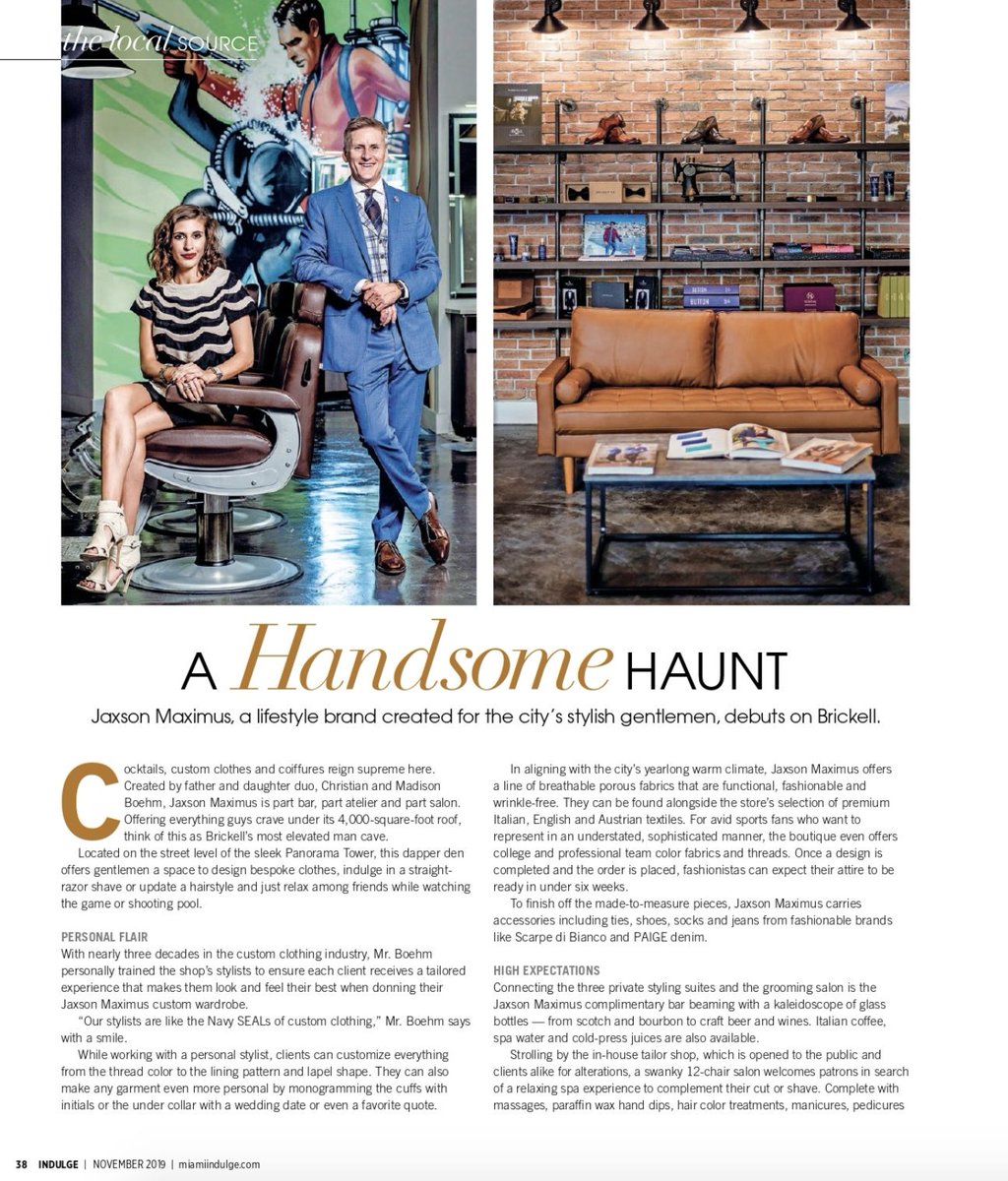 CBoehmOfficial's tweet photo. The Jaxson Maximus team is excited to announce we have been featured in the latest issue of @MiamiIndulge!

Come check us out in the latest issue. https://t.co/hxQMLfKZb0