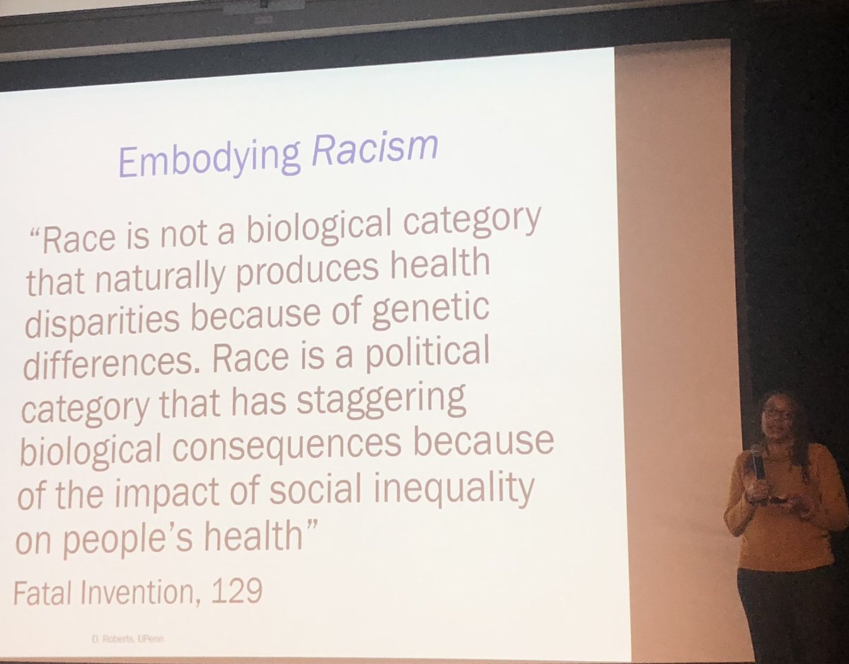 DoctaGrip's tweet photo. Powerful keynote address from @DorothyERoberts. She reminds us that βrace is not a risk factor for anything, racism is.β #saaphi2019 #saaphi #racism #publichealth #healthequity #blackwomen #reprohealth https://t.co/x1IrjY9f7r