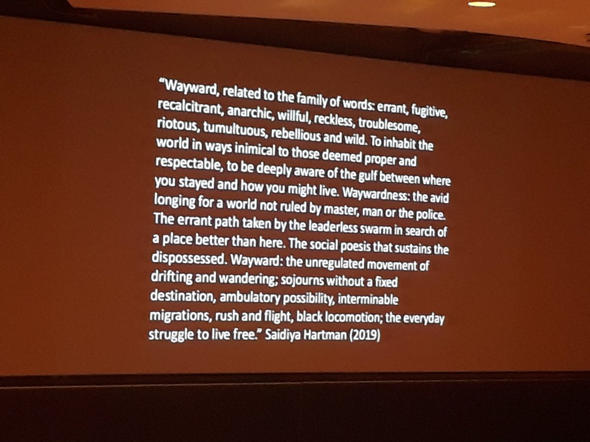 aemi_ie's tweet photo. Alberta Whittle @pbredmongrel introducing her film with a quote by Saidiya Hartman. 'between a whisper and a cry' (2019) speaks of memory, trauma, tensions between the land, the sea and the weather, which reveal the precarity and privilege of geography. #NoLongerPeripheral https://t.co/9iQLWKj4SP