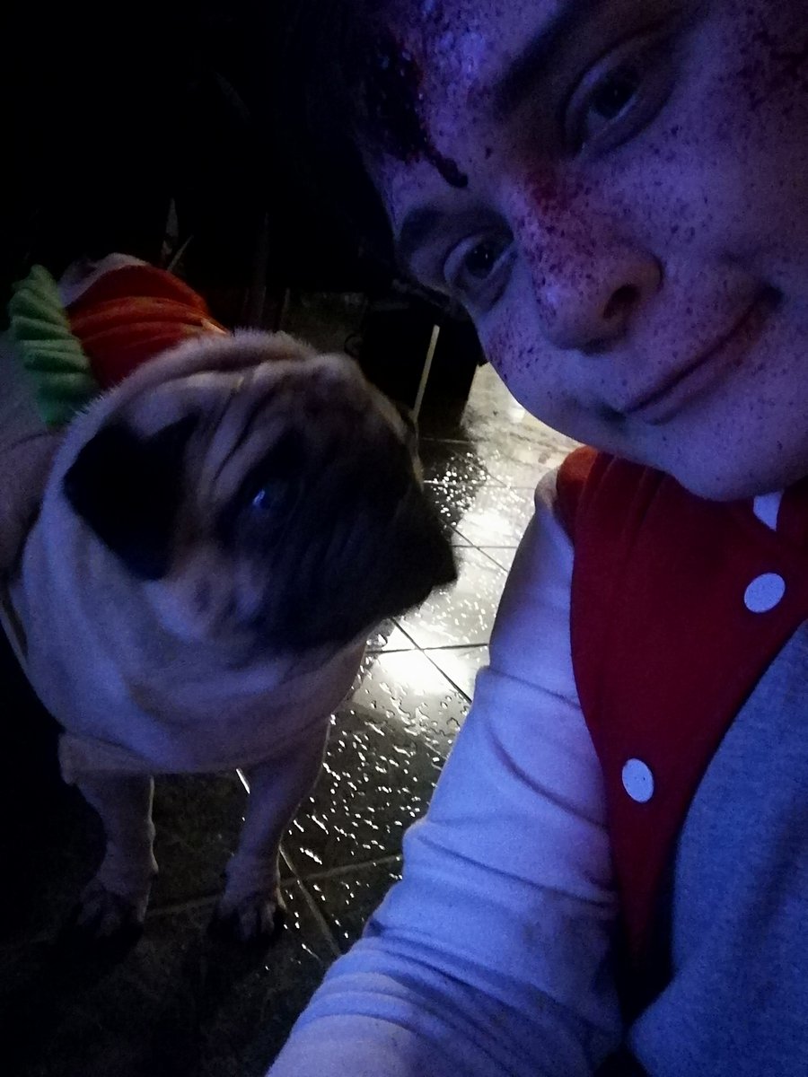 Du_Chatel's tweet photo. Also have a special with Ram taking selfies~ #heathers #heatherscosplay #ramsweeney #kurtkelly #JD #HeatherChandler #heathersmusical #halloween #pug #hotdog https://t.co/bXIxExnWZl