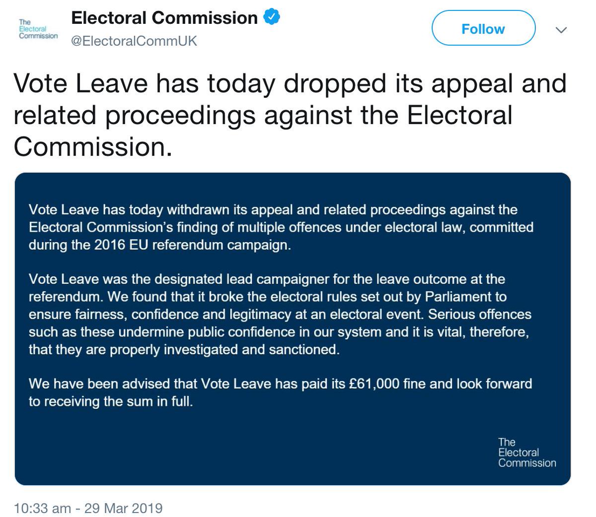 nickreeves9876's tweet photo. #BBBCQT host Fiona Bruce wrongly denies that Vote Leave broke election law. A few hours later the Police handed files surrounding Boris Johnson's Vote Leave campaign to prosecutors. Please RT if you agree that Fiona Bruce must make a public apology on QT or resign or be sacked. https://t.co/yFAdaVFhMf