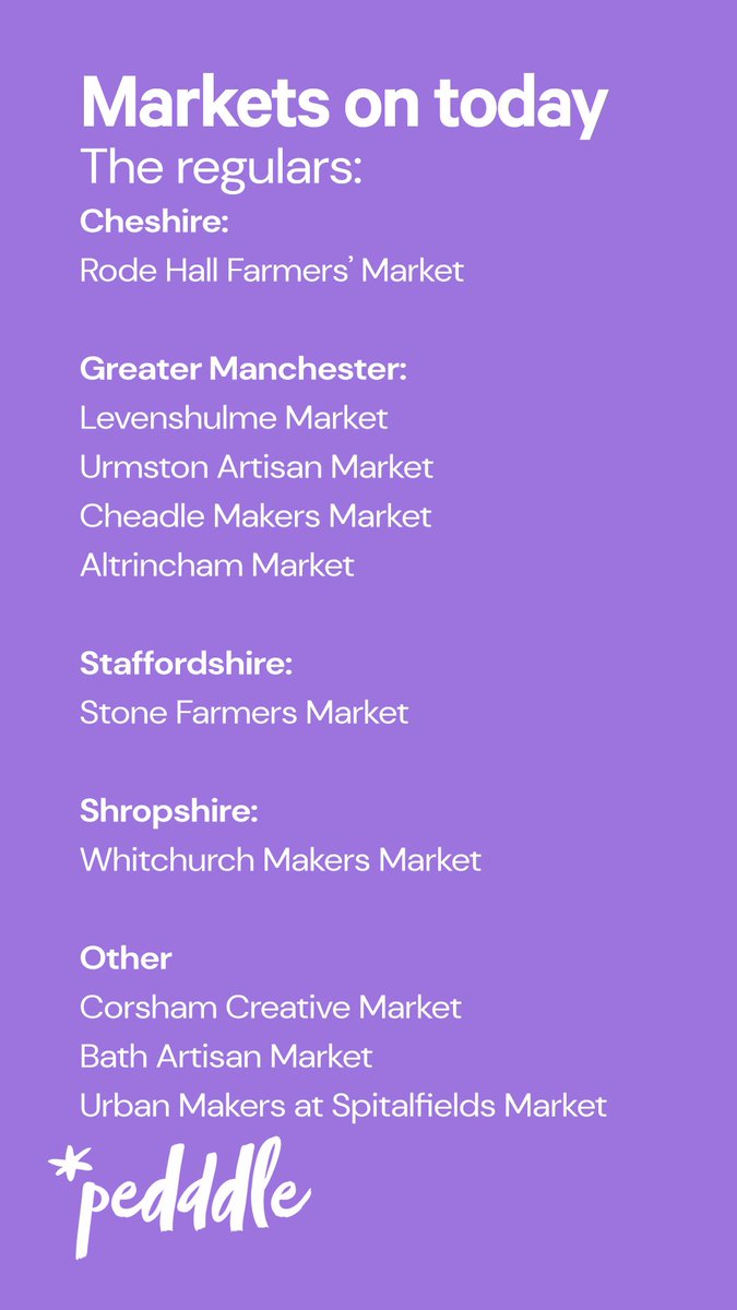 PedddleUK's tweet photo. Here’s our regular markets line up for today, Saturday 2nd Nov, but be sure to check out all of our events on https://t.co/z1TCU722ql because there are many more one-off events today. 
🥳
#markettime #offtomarket https://t.co/wRPDvKYNkM