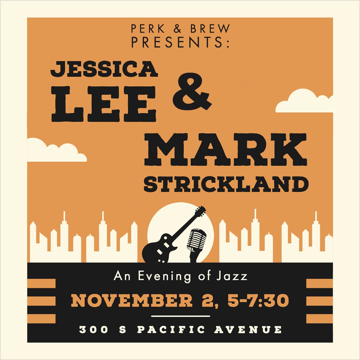 Tonight! 5-7:30
Jessica’s performances invoke the up-lifting energy and power  of early gospel, blues, jazz and soul. Mark Strickland is influenced by Wes Montgomery, Kenny Burrell, Joe Pass and Jazz and R&B legends.

#perkandbrew #pittsburghjazz #pghevents #pittsburghevents