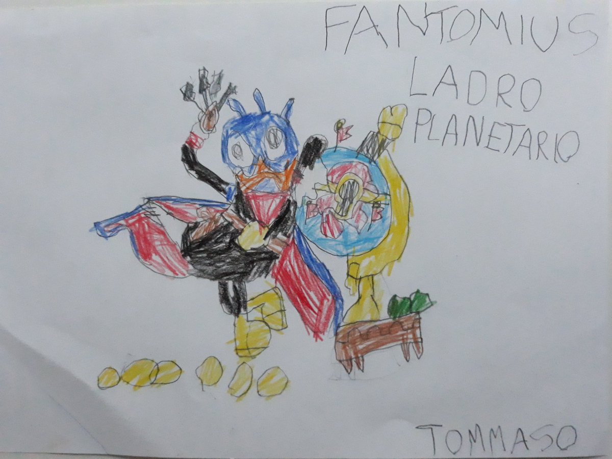 albertomoch's tweet photo. Compiti per casa di mio figlio, 6 anni, appassionato di #Fantomius. @Artibani1 : a scuola #Topolino è un modello.
Homeworks of my son: the #Disney character Fantomius, the gentleman thief. https://t.co/Bk7yZ8Ip73