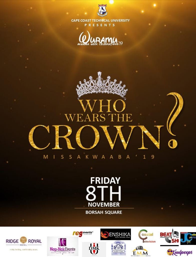 cctu_gh's tweet photo. Miss Akwaba 2019 who wears the crown....come and witness the great talents of our beautiful girls as they lock horn on each other to exibit their God given talents...8yh November...#CCTUauditorium... https://t.co/w9MzSaDUiH