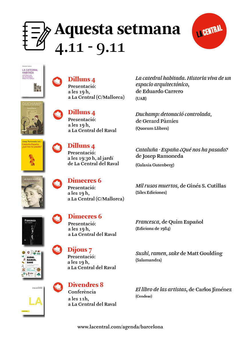 La Central (@la_central_) on Twitter photo La setmana vinent fem moltes coses! Amb <a href="/quorumllibres/">Quorum Llibres</a> <a href="/UABBarcelona/">Universitat Autònoma de Barcelona</a> <a href="/G_Gutenberg/">Galaxia Gutenberg</a> <a href="/silexediciones/">Silex ediciones</a> <a href="/Edicions1984/">Edicions de 1984</a> @Salamandra_Ed <a href="/CENDEAC/">CENDEAC</a>
+ info: ow.ly/idoT50wYHKx La setmana vinent fem moltes coses! Amb <a href="/quorumllibres/">Quorum Llibres</a> <a href="/UABBarcelona/">Universitat Autònoma de Barcelona</a> <a href="/G_Gutenberg/">Galaxia Gutenberg</a> <a href="/silexediciones/">Silex ediciones</a> <a href="/Edicions1984/">Edicions de 1984</a> @Salamandra_Ed <a href="/CENDEAC/">CENDEAC</a>
+ info: ow.ly/idoT50wYHKx