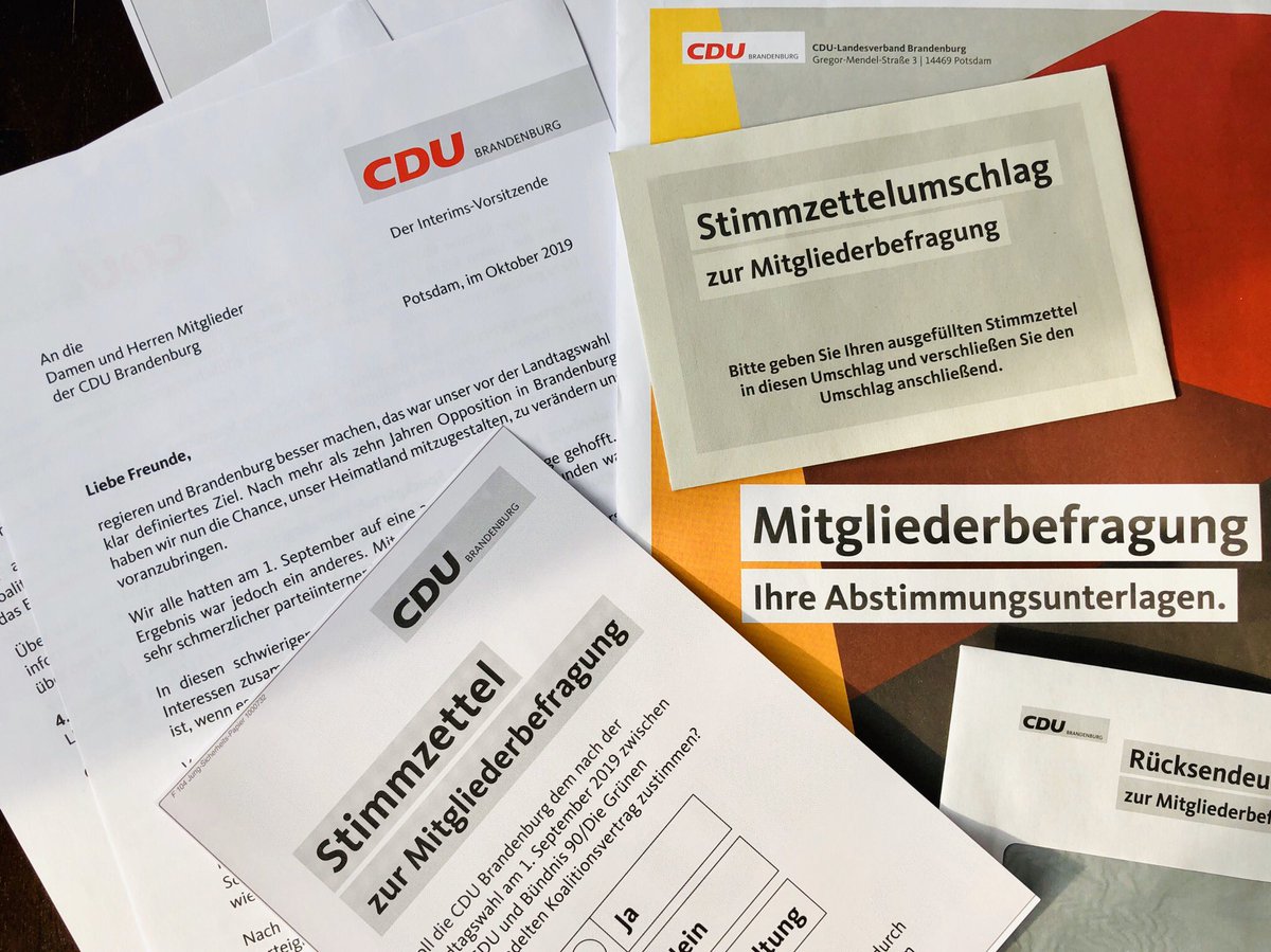 Zur Zeit läuft unsere #Mitgliederbefragung in der <a href="/CDU_Brandenburg/">CDU Brandenburg</a> zum #Kenia-Koalitionsvertrag. Wir wollen innere #Sicherheit stärken, #Asylrecht umsetzen, ländliche Regionen stärken, mehr #Lehrer und #Erzieher für unsere Kinder sowie Gesundheits- und #Pflege|zentren fördern.