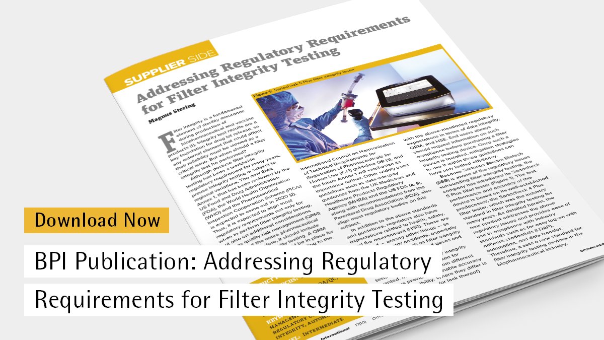 SartoriusGlobal's tweet photo. Couldn't attend last week's webinar on the regulatory requirements of filter #integritytesting? Don't worry: This article provides a quick overview of the topic and shows you how to comply with them. https://t.co/gPSKhyzlFR https://t.co/p0P9cerN28