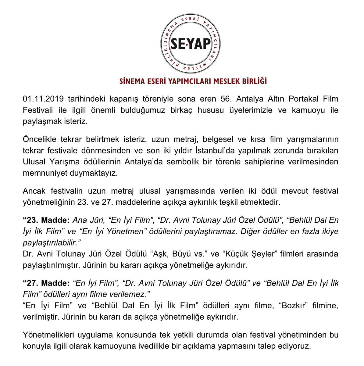 Meslek birliğimizin çağrısına katılıyoruz.