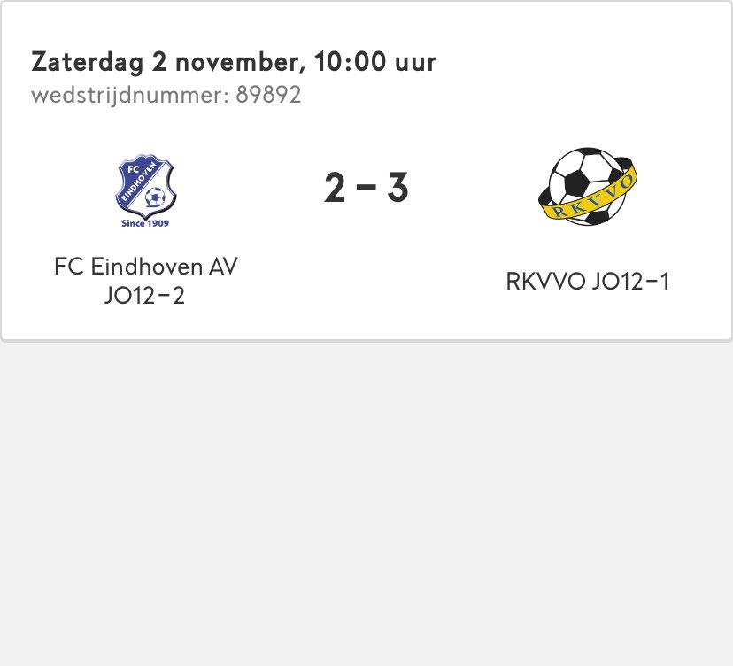 Maikael's tweet photo. Einduitslag ⁦@FCEindhoven JO12-2⁩ / ⁦⁦@RKVVO JO12-1  na een spannende 2e helft 2-3 https://t.co/j6Fi8ezdQG