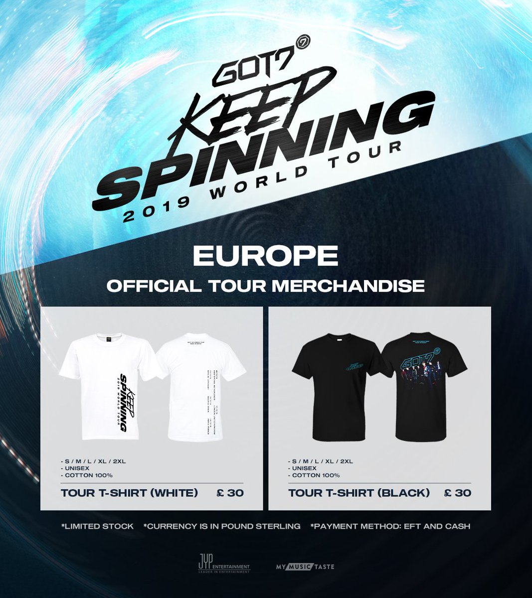 _mymusictaste's tweet photo. I GOT7 in Europe! 

Is your head still spinning with great memories from #GOT7 2019 World Tour “KEEP SPINNING” in Europe? 🙃

🛍️Keep these memories alive by getting the official merchandise available NOW on
https://t.co/SjEYts2EJs

#GOT7WORLDTOUR #KEEPSPINNING #GOT7inEUROPE https://t.co/Vg74fIRkb9