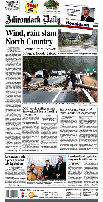 AdkEnterprise's tweet photo. Storm stories dominate today's page 1, but there is also reporting on the Franklin town council race and lawmakers proposal to curb road salt. https://t.co/IEHr7HJhAF