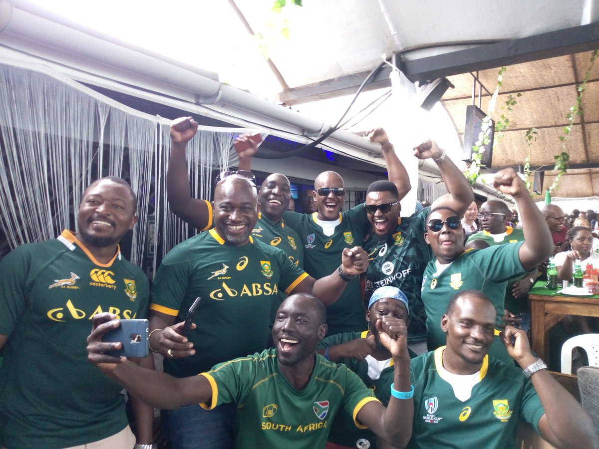 When #Africa wins, we all win. Congratulations <a href="/Springboks/">Springboks</a>. Back here in #Uganda, we are so proud of you. 💪💪 #AfricaUnited
#StrongerTogether #StrongerAsOne #SouthAfrica #Springboks #kolisi #RWC2019 #RWCFinal2019 

📸: @BwahaDenise