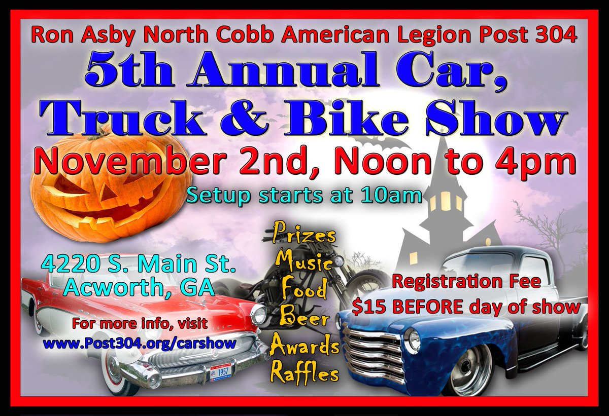 Post304Acworth's tweet photo. CAR SHOW TODAY! For more, visit https://t.co/RzN2QLq2hv. #carshow https://t.co/ZtAcQQUShV