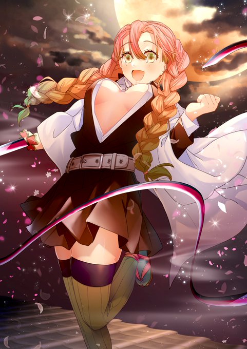 えだえださんがTwitterに投稿した甘露寺蜜璃(鬼滅の刃)のイラスト。