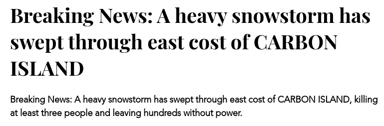 bolt_johnbolt's tweet photo. A heavy snowstorm has swept through east cost of CARBON ISLAND, killing at least three people https://t.co/SsM93bwPbO https://t.co/ZqDxW0DnJV