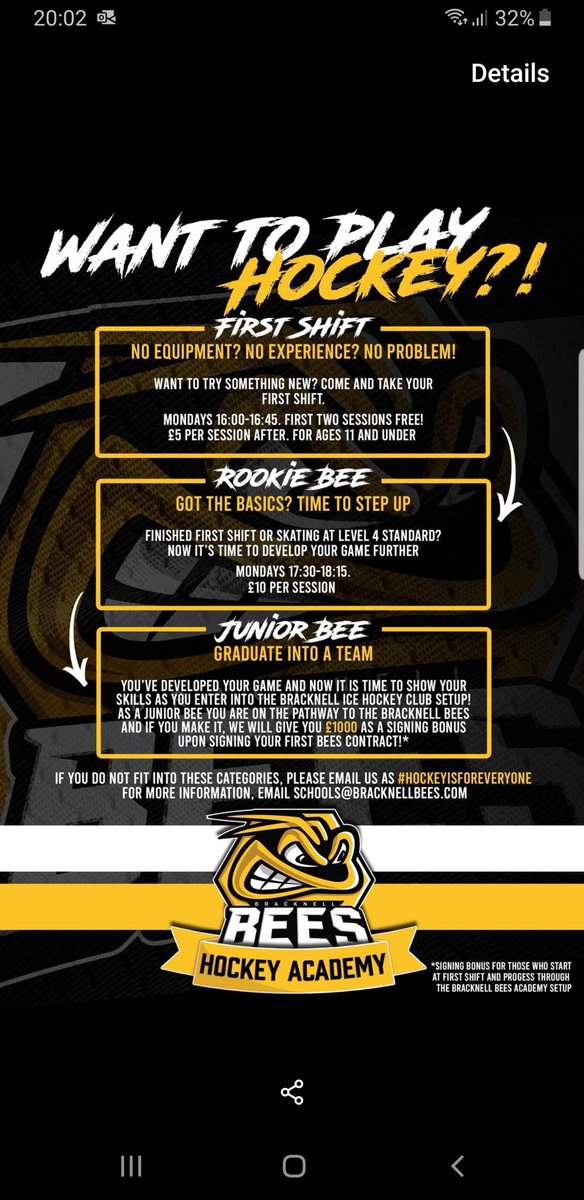 First Shift carries on again this Monday at 4pm. No need to book if new and first two sessions are Free, kit available if need. #hockeyisforeveryone 🏒🥅🐝🤜🤛 #WeAreBees <a href="/BeesIceHockey/">TSI World Berkshire Bees</a> <a href="/TvBees/">BeesTV</a> <a href="/BBSC1/">Bbsc</a>