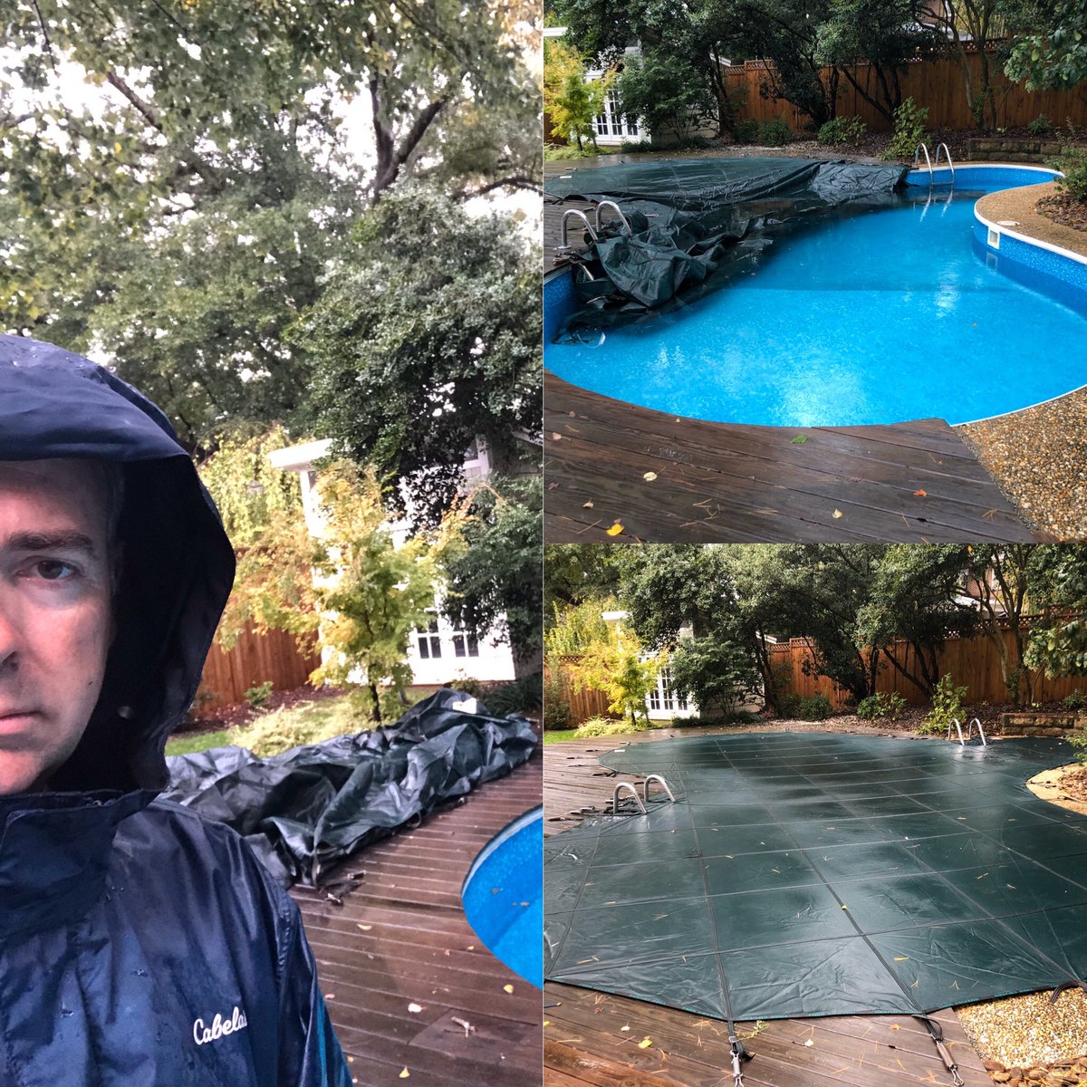 PalmettoPools's tweet photo. Rain or shine we are getting pools ready for the cold winter months! Schedule your pool closing today! https://t.co/4jYzBZvwwh #poolclosings #swimmingpoolclosings #safetymeshpoolcover #taraliners #tarapoolcovers #winterization #poolwinterization #poolservice https://t.co/xXJin5DhCB