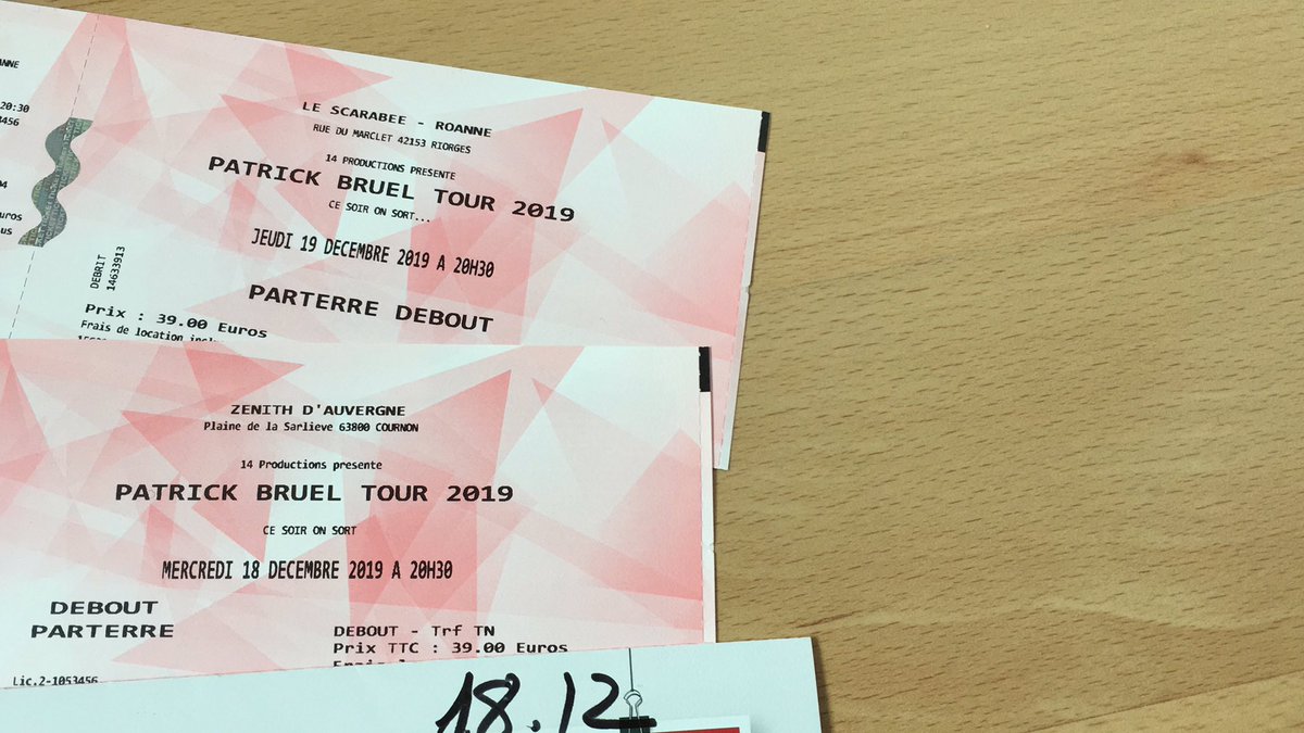 MDebrit's tweet photo. Cause professionnelle je vends mes 2 billets pour #patrickbruel #CeSoirOnSort #concert le 18.12 #zenith d’Auvergne et le 19.12 #lescarabee Roanne au prix d’achat 39€ merci de RT bon week-end https://t.co/y7TT6d1npF