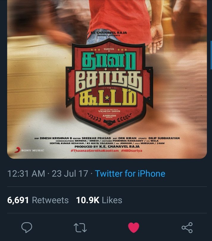 singamgroup8's tweet photo. #24TheMovie FL - 9.5K🔃 With 13.2K❤ Released - #Suriya anna
#TSKFirstLook - 6.6K🔃 With 10.9K❤ Released -VigneshShivan
#NGKFirstLook - 18.4K🔃 With 51K❤ Released - #Suriya Anna
#KaappaanFirstLook - 10.3K 🔃 With 32K❤Released - AnandSir

#SooraraiPottru First Look Loading.!🔥 https://t.co/8neoUZ5Zd1