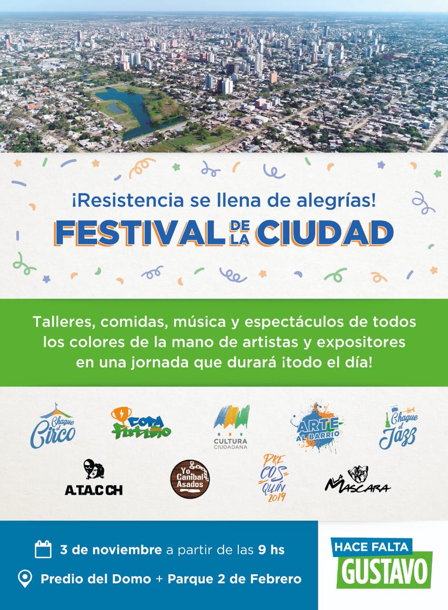No te podés perder esto‼️
👉Mañana Domingo 3 de Noviembre te esperamos con tu familia 👨‍👩‍👧‍👦 
Festival de la Ciudad 🎉 a partir de las 9hs en el predio del Domo 
#GUSTAVOINTENDENTE🤜🤛