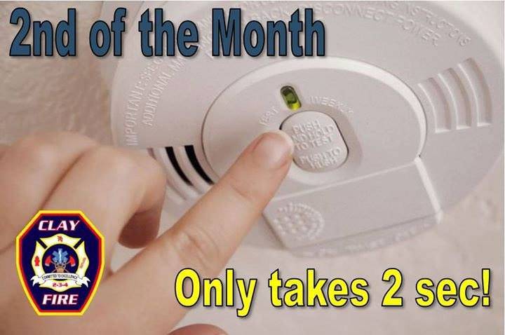Clay_Fire's tweet photo. It is the 2nd of the month. It only takes 2 seconds to test your smoke alarms. #ClayFire #TestSmokeAlarms https://t.co/nHVYYI2ZSR