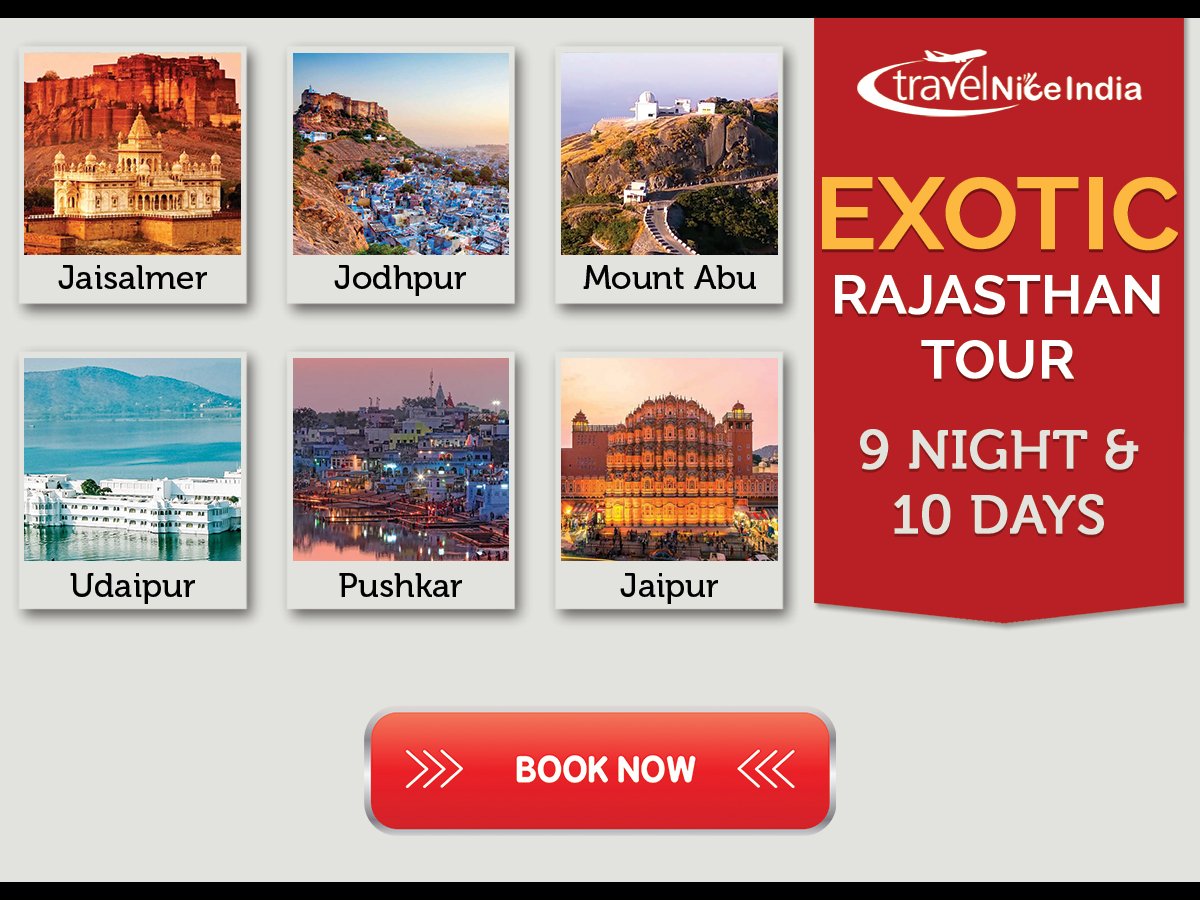 TravelNiceIndia's tweet photo. Exotic #Rajasthan #Tour
9 Nights &amp; 10 Days
#Jaisalmer #Jodhpur #Mount Abu #Udaipur #Pushkar #Jaipur
For More Info Contact on:
☎️ +91 9799999072
Book Now: https://t.co/GxbwlVxAC9
#experience #traveller #travelphotography #traveltheworld #travels #travel #trip #traveling https://t.co/Hi31UwT3YW