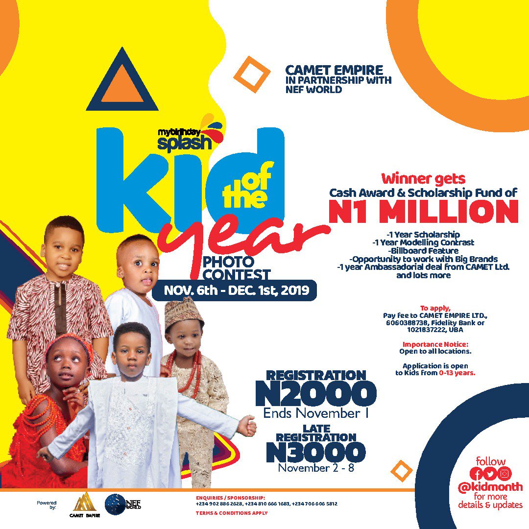 KidMonth's tweet photo. KID OF DEC.

Vote by retweeting the picture.
To register for kid of the year.
Kindly pay 2k in fidelity bank 6060388738, CAMET EMPIRE
 and register at https://t.co/MtS4w98ui4

Kindly use chrome browser https://t.co/0M1dxOFsE3