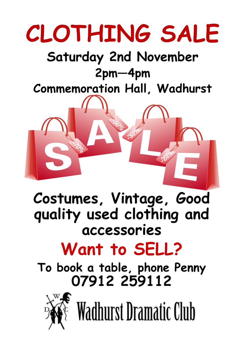 SouthernCrossTr's tweet photo. It's a rainy day so get on down to Wadhurst and cheer yourself up with a vintage clothes sale that the Drama Club is hosting in the Commemoration Hall! So many fantastic clothes to get rid of the Autumn blues! https://t.co/0jRekXbDWY