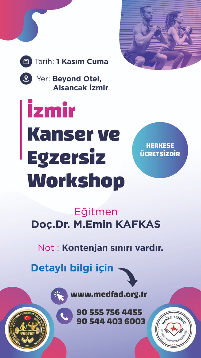 medfadofficial's tweet photo. It was a great workshop on Cancer and Exercise by @medfadofficial in #izmir The program was held by @PhD_eminkafkas successfully.  Thank you for all the attendees. https://t.co/HqlDSG3J6y