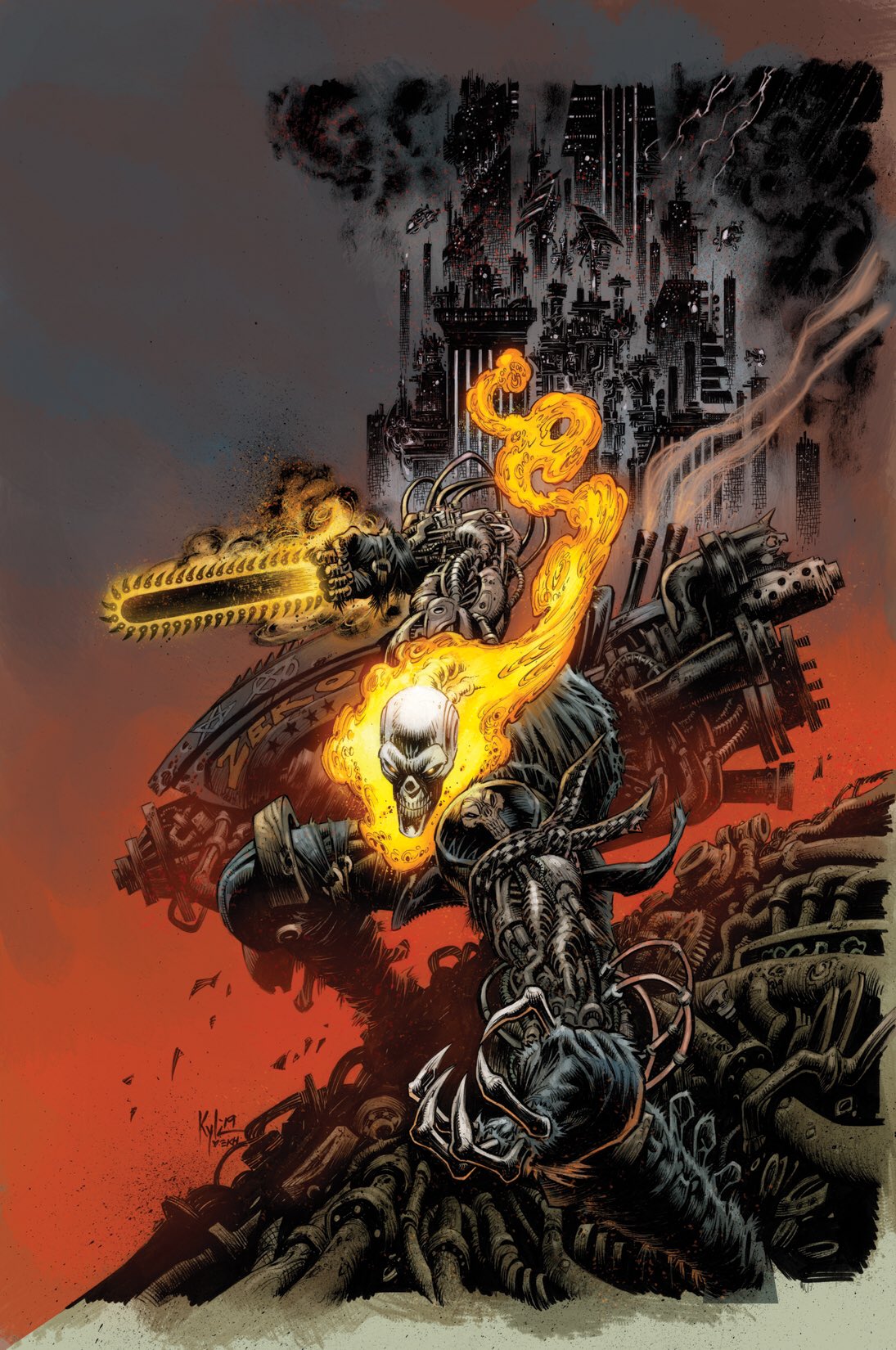 Kyle Hotz on X: "Ghost rider 2099 #1 cover, with @danbrowncomics colors!  #ghostrider2099 #ghostrider #marvel  <a class=
