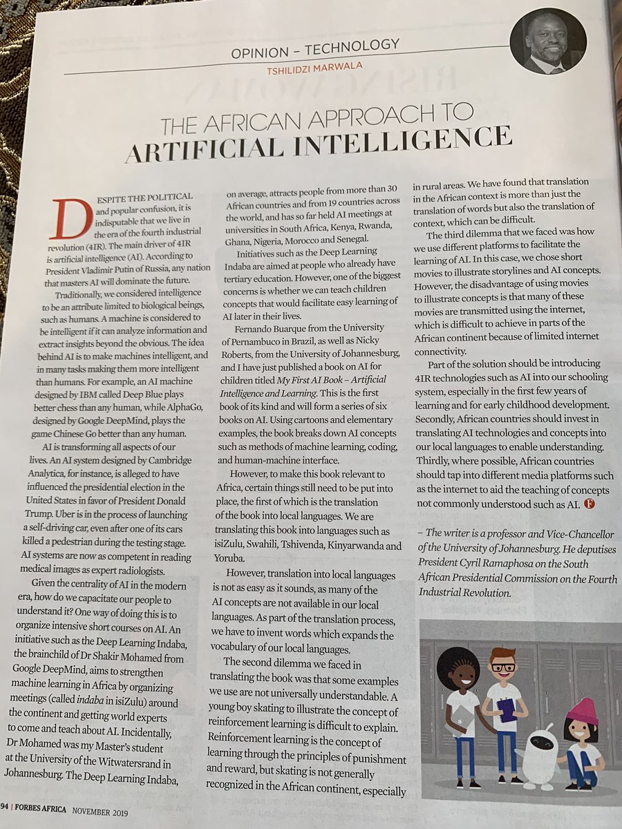 tmarwala's tweet photo. My article on the November Forbes Africa magazine #johannesburg #southafrica #myfirstaibook #africa #forbes #artificial_intelligence https://t.co/KmNmZUYvdi